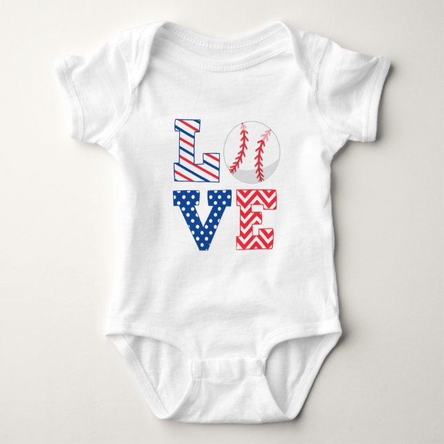 Red White and Blue Baseball Baby Bodysuit (Front)
