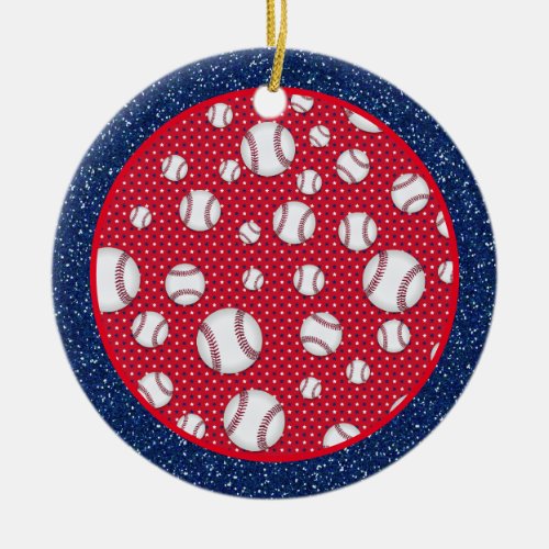 Red White and Blue Baseball   Ceramic Ornament