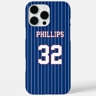 Red White and Blue Baseball Jersey Name Number iPhone 16 Pro Max Case