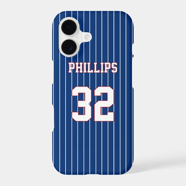 Red White and Blue Baseball Jersey Name Number Case-Mate iPhone Case (Back)