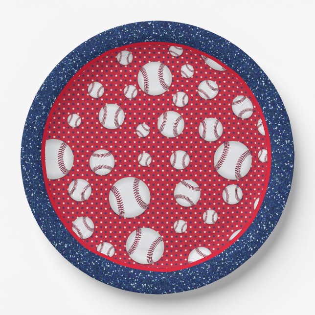 Red White and Blue Baseball Paper Plate (Front)