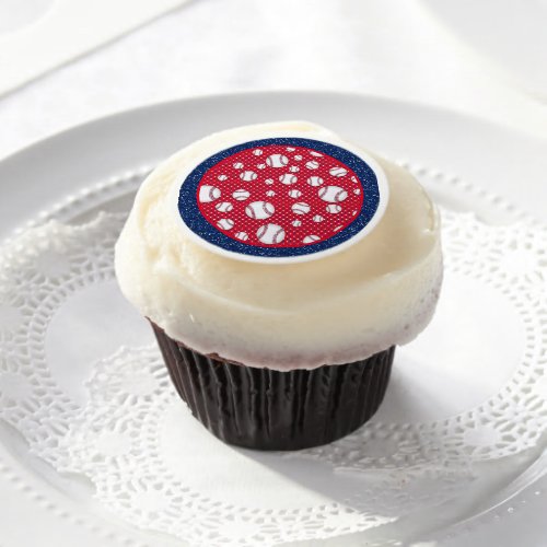 Red White and Blue Baseball Paper Plate Edible Frosting Rounds