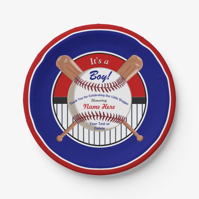 Red, White and Blue Baseball Paper Plates, 2 Sizes Paper Plates (Front)