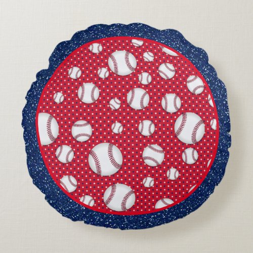 Red White and Blue Baseball   Round Pillow