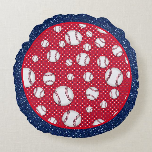 Red White and Blue Baseball   Round Pillow (Front)
