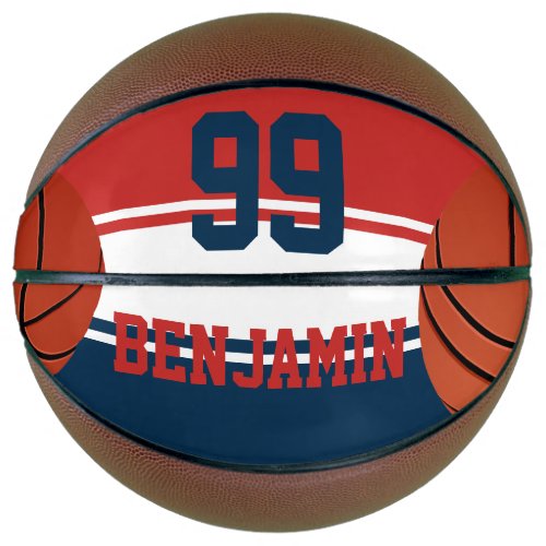 Red white and blue basketball design