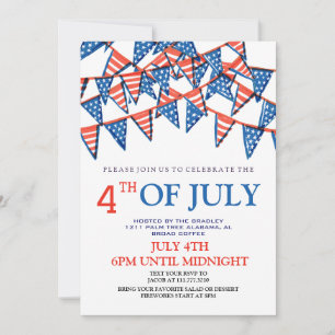 Red White and Blue BBQ Firework 4th of July Party Invitation