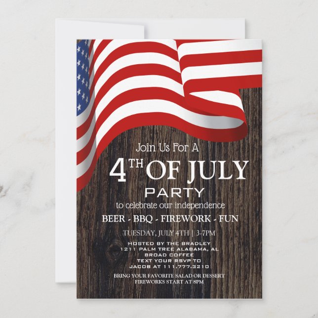 Red White and Blue BBQ Firework 4th of July Party Invitation (Front)