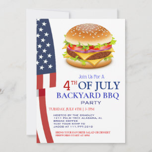 Red White and Blue BBQ Firework 4th of July Party Invitation
