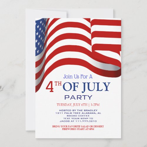 Red White and Blue BBQ Firework 4th of July Party Invitation