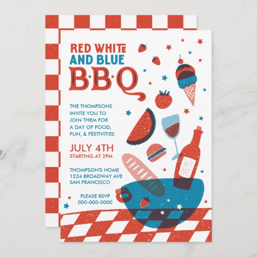 Red White and Blue BBQ Fourth of July Party Invitation