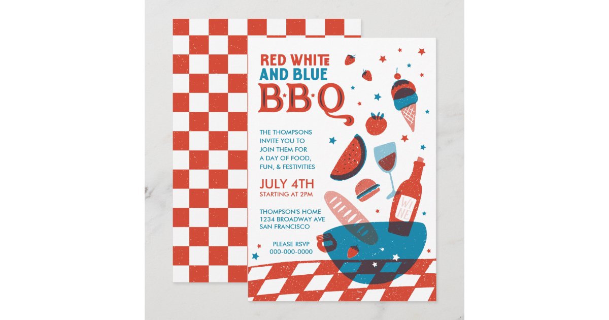 Red, White, and Blue BBQ Fourth of July Party Invitation | Zazzle