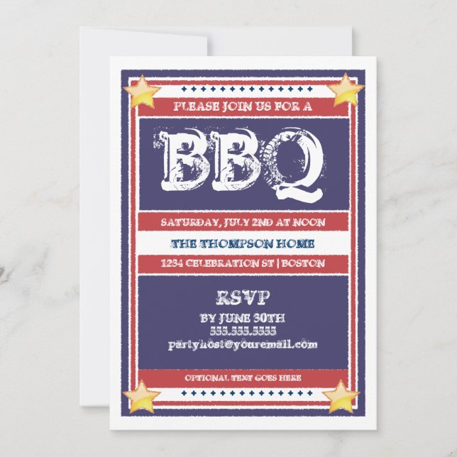 Red, White, and Blue BBQ Invitation (Front)