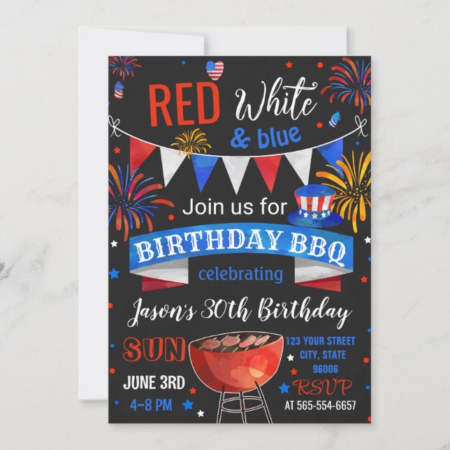 Red White and Blue Birthday BBQ invitation (Front)