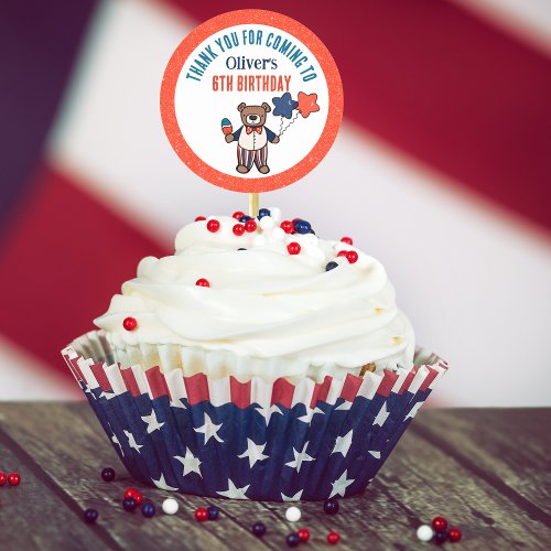Red White and Blue Birthday Thank You Favor Classic Round Sticker