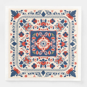 Red white and blue boho chic geometric folk art paper dinner napkins