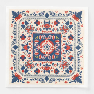 Red white and blue boho chic geometric folk art paper dinner napkins