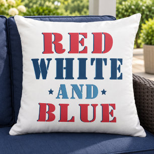 Red White and Blue Bold Patriotic Text Outdoor Pillow