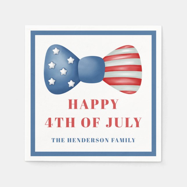 Red, White And Blue Bow 4th Of July Napkins (Front)