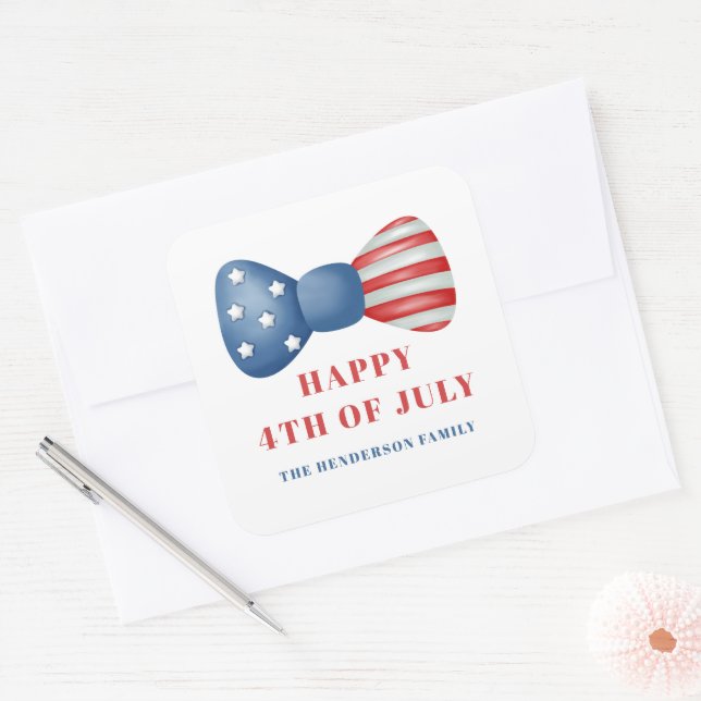 Red, White And Blue Bow 4th Of July Square Sticker (Envelope)