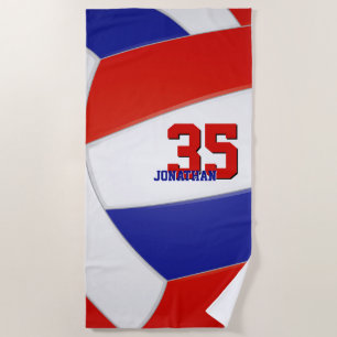 red white and blue boys volleyball personalized beach towel