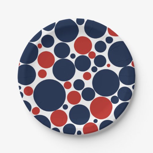 Red White and Blue Bubbly Mod Dots Pattern Paper Plates