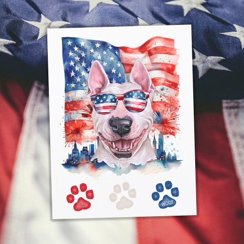 Red White and Blue Bull Terrier Dog 4th of July Holiday Postcard