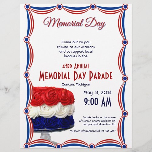 Red White and Blue Bunting Cake Memorial Day Flyer