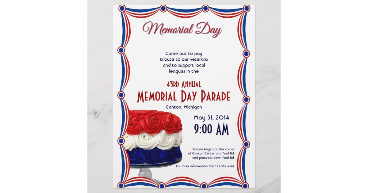 Red White and Blue Bunting Cake Memorial Day Flyer | Zazzle