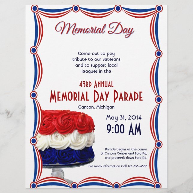 Red White and Blue Bunting Cake Memorial Day Flyer (Front)