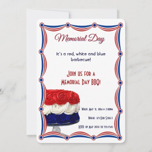 Red White and Blue Bunting Cake Memorial Day Invitation