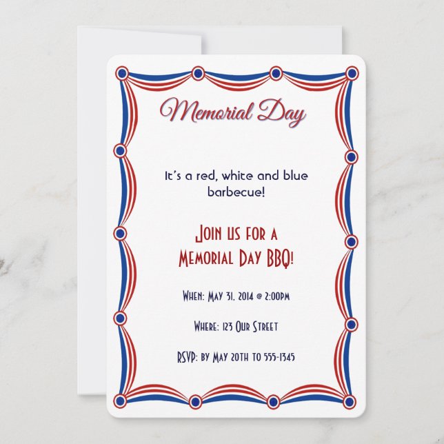 Red White and Blue Bunting Memorial Day Invitation (Front)