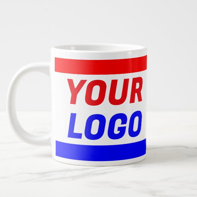 Red, White, and Blue Business Company Logo Jumbo Giant Coffee Mug (Left)