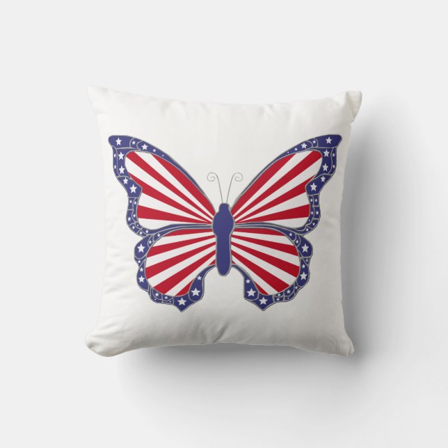 Red White And Blue Butterfly Reversible Pillow (Front)