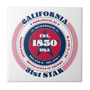Red, White, and Blue California Ceramic Tile