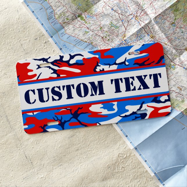 Red White and Blue Camo Custom License Plate (In Situ)