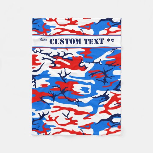 Red White and Blue Camo w Custom Text Fleece Blanket