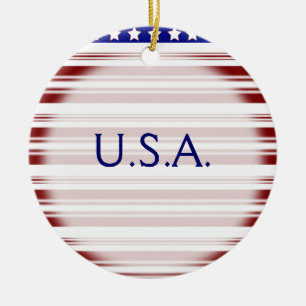 Red White and Blue Candystripe Memorial Day Ceramic Ornament