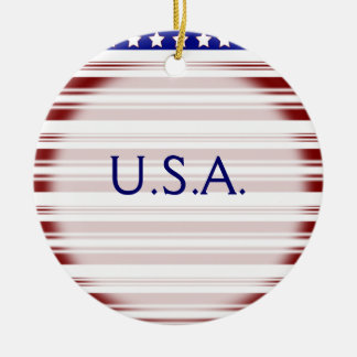 Red White and Blue Candystripe Memorial Day Ceramic Ornament