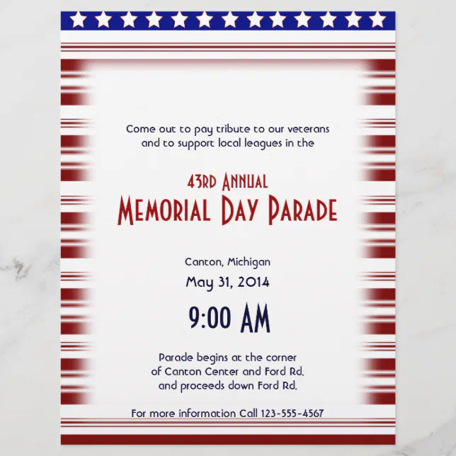 Red White and Blue Candystripe Memorial Day Flyer | Zazzle