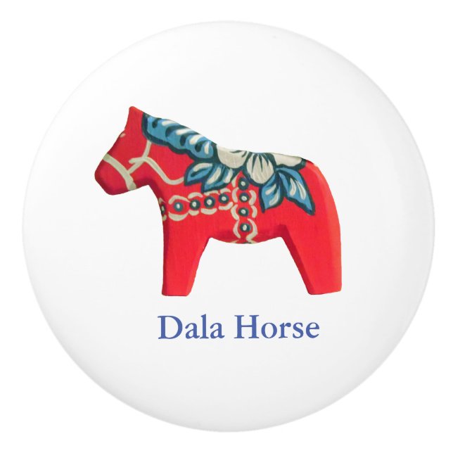 Red, White and Blue Ceramic Dala Horse Knob (Front)