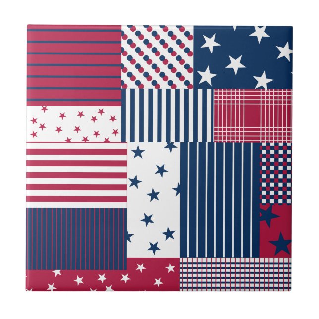 Red, White and Blue Ceramic Tile (Front)