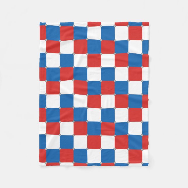 Red white and blue checkered pattern fleece blanket (Front)