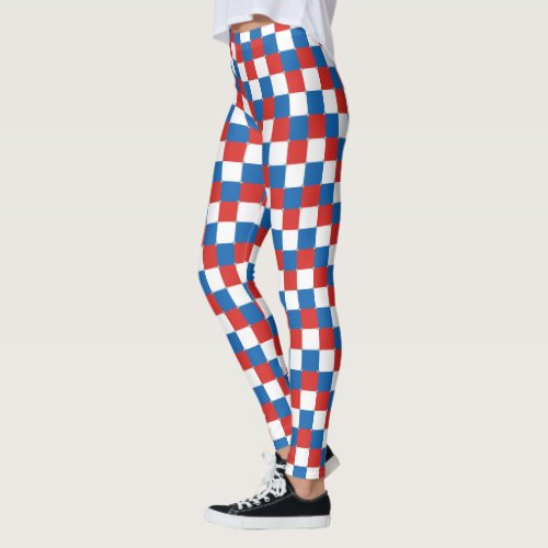 Red white and blue checkered pattern leggings