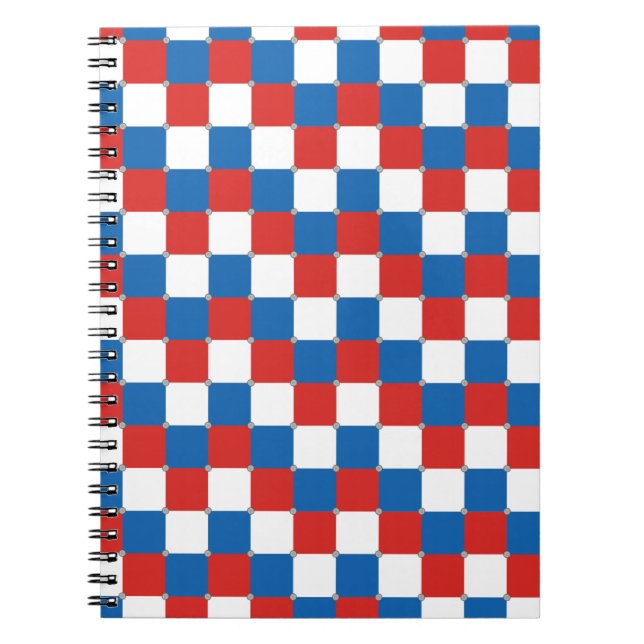 Red white and blue checkered pattern notebook (Front)