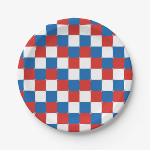 Red white and blue checkered pattern paper plates