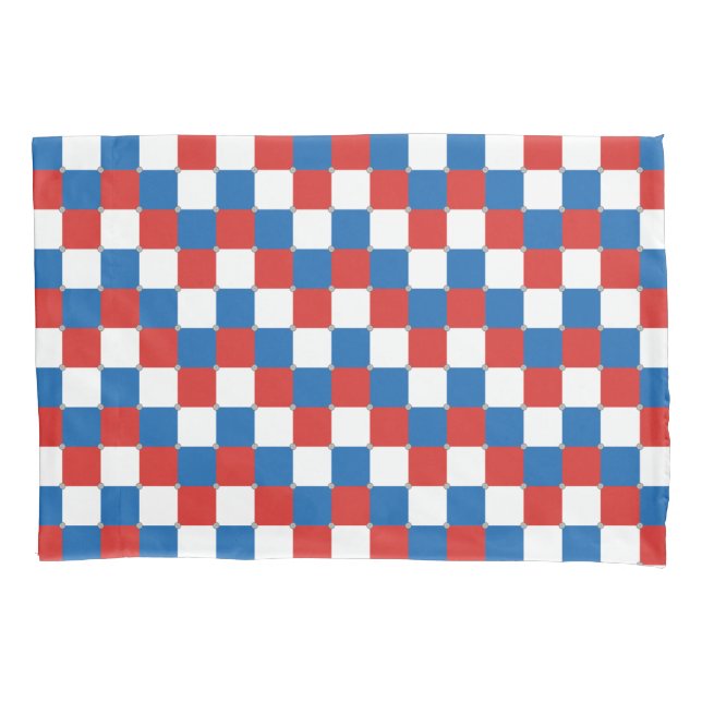Red white and blue checkered pattern pillow case (Front)