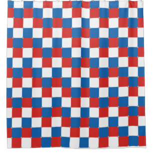 Red white and blue checkered pattern shower curtain