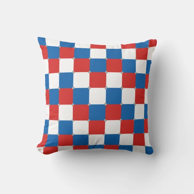Red white and blue checkered pattern throw pillow (Front)