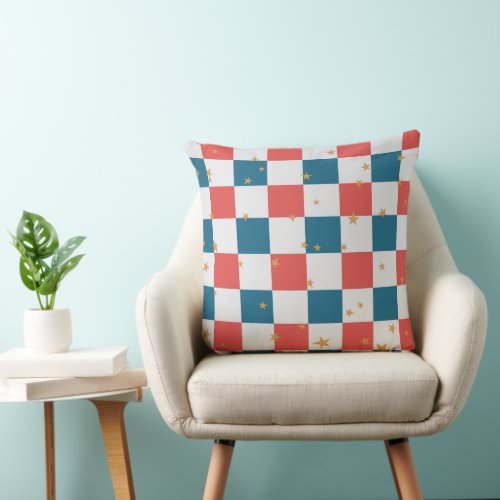 Red White and Blue Checkered Throw Pillow
